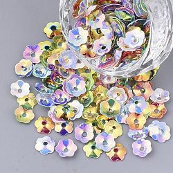 Accesorios del ornamento, paillette plástico pvc / cuentas de lentejuelas, flor, color mezclado, 7x7x1.5mm, agujero: 1.4 mm, aproximamente 800 unidades / bolsa
