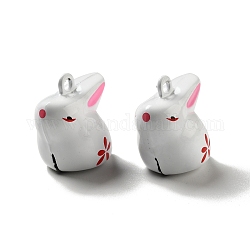 Латунные подвески-колокольчики, печатный, кролик с шармом вишни, белые, 22x20x15 мм, отверстие : 2 мм