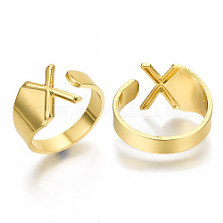 Alloy Cuff Finger Rings, Cadmium Free & Nickel Free & Lead Free, Alphabet, Golden, Letter.X, US Size 8(18.1mm)