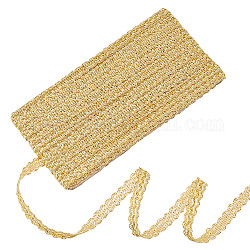 Metallic Polyester Braided Lace Trim Ribbons, DIY Crafts, for Curtain, Clothing, Sofa Decoration, Wave Pattern, Gold, 5/8 inch(15mm), about 12.03 Yards(11m)/Card