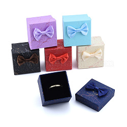 Ruban arc carton anneaux bijoux coffrets cadeaux, avec une éponge noire à l'intérieur, carrée, couleur mixte, 5x5x4.1 cm