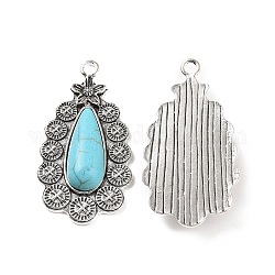 Alloy Pendants, with Synthetic Turquoise, Teardrop Charms, Antique Silver, 49x26x6.5mm, Hole: 3mm