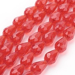 Glass Beads Strands, Faceted, teardrop, Red, 15x10mm, Hole: 2mm, about 48pcs/strand, 27.56 inch(70cm)
