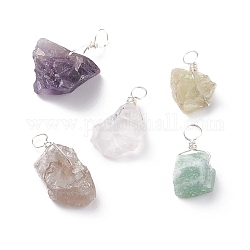 Natural Gemstone Pendants, with Eco-Friendly Copper Wire, Nuggets, Silver, 16~22x12~16.5x6.5~13mm, Hole: 2.6~3.3mm