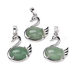 Natural Green Aventurine Pendants, with Platinum Tone Brass Findings, Cadmium Free & Lead Free, Swan, 32x25x7.3mm, Hole: 8mm
