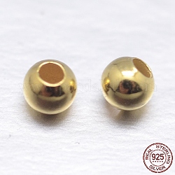 Vraies perles d'espacement rondes en argent sterling plaqué 18k or véritable, or, 2mm, Trou: 0.7~1mm