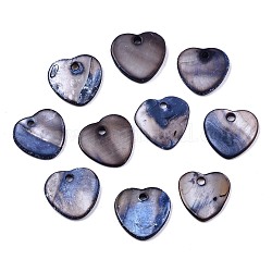 Подвески из натуральных пресноводных ракушек, окрашенные, сердце, темно-синий, 12.5x13x2 мм, отверстие : 1.5 мм