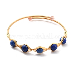 Bracelet manchette enveloppé de lapis-lazuli naturel, bracelet torque en laiton doré pour femme, sans plomb et sans cadmium, diamètre intérieur: 2-1/4 pouce (5.8 cm)