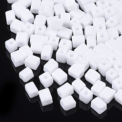 6/0 Glass Seed Beads, Round Hole, Cube & Cuboid, White, 3~7x3.5x3.5mm, Hole: 1.2mm, about 4500pcs/bag