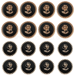 Gorgecraft 20Pcs 2 Style Alloy Enamel Buttons, 1-Hole, Flat Round with Rose Pattern, Black, 20x9mm, Hole: 2~2.5mm, 10pcs/style