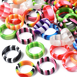 Resin Stripe Pattern Finger Ring for Women, Mixed Color, US Size 7(17.3mm)