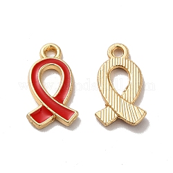 Colgantes de esmalte de aleación, dorado, Charm con cinta de concientización sobre el sida, rojo, 17x10x2mm, agujero: 1.6 mm