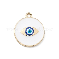 Emaille-Anhänger aus Legierung im Evil-Eye-Stil, golden, flache runde Charme, Auge, 24x21x3 mm, Bohrung: 2 mm