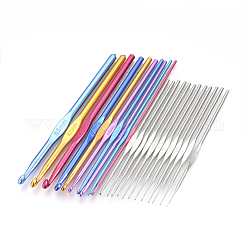 Farbigen Aluminium Häkelnadeln und Eisenhäkelnadeln Nadeln, Mischfarbe, 125~150x2~6.5 mm, Eisen pin: 0.6~1.9mm, Aluminiumstift: 2.0~6.5mm, 22 Stück / Set