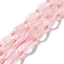 Chapelets de perles en quartz rose naturel, facette, larme, 12~16.5x7.5~8.5mm, Trou: 0.8mm, Environ 20~21 pcs/chapelet, 14.96~15.63'' (38~39.7 cm)