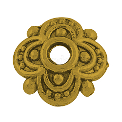 4 -petalチベットスタイル合金の花のビーズキャップ  カドミウムフリー＆鉛フリー  アンティーク黄金  8x8x2mm  穴：2mm