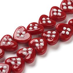 Abalorios de colores vario hechos a mano, corazón, rojo, 14~16x16~18x8~9mm, agujero: 2 mm, aproximamente 25 pcs / cadena, 14.17 pulgada (36 cm)