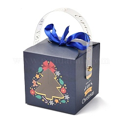 Weihnachten faltende geschenkboxen, mit transparentem Fenster und Band, Geschenkverpackungstaschen, für Geschenke Süßigkeiten Kekse, Weihnachtsbaum-Muster, 9x9x15 cm