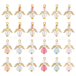 Sunnyclue 1 boîte de 30 breloques d'ange 2 styles breloque aile d'ange breloque ange gardien perles transparentes en acrylique porte-bonheur pour la fabrication de bijoux femmes adultes bricolage bracelets artisanaux collier cadeaux