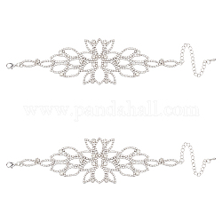 Fingerinspire 2Pcs Crystal Rhinestone Flower Link Bracelet, Alloy Jewelry for Women, Platinum, 7-1/8 inch(18cm)