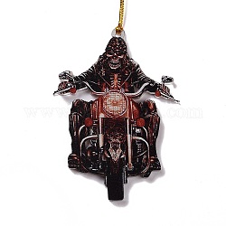Opaque One-sided Printed Acrylic Big Pendants, for Halloween, Skeleton with Motorcycle, Black, 505x2mm, Hole: 4.5mm