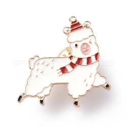 Alpaca con spilla smaltata cappello natalizio, distintivo in lega d'oro chiaro per natale, rosso, 28.5x28.5x2mm, ago :1mm