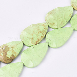 Natürliche Howlith Perlen Stränge, gefärbt und erhitzt, Träne, Rasen grün, 57~59x35~37x8~9 mm, Bohrung: 2 mm, ca. 7 Stk. / Strang, 15.7 Zoll