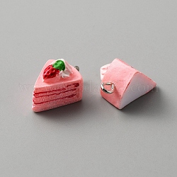 Pendentifs en résine opaque, charme de gâteau aux fraises, nourriture imitation, avec boucles en alliage de ton platine, rose, 20x12x12.5mm, Trou: 2mm