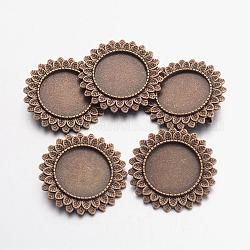 Tibetan Style Alloy Brooch Cabochon Settings, Lead Free & Cadmium Free & Nickel Free, Antique Bronze, Flat Round Tray: 20mm, 32.5x2mm, Pin: 0.5mm