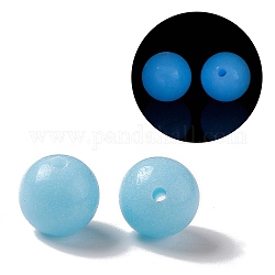 Perle de verre couleur bonbon lumineuse, brillent dans le noir, ronde, lumière bleu ciel, 8mm, Trou: 1.3mm