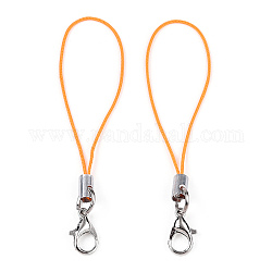 Polyester Cord Mobile Straps, with Platinum Plated Alloy Findings, Orange, 6.5~7cm