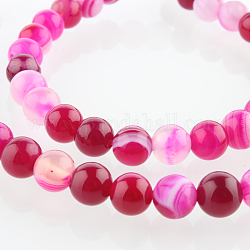 Chapelets de perles rondes en pierre d'agate naturelle, teinte, rose foncé, 6mm, Trou: 1mm, Environ 63 pcs/chapelet, 15.35 pouce