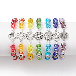 7 pièces ensemble de bracelets à maillons en alliage 7 styles 7 chakras, ensemble de bracelets réglables tressés en verre et mauvais œil pour femmes, couleur mixte, diamètre intérieur: 2~3-1/4 pouce (5~8.4 cm), 1pc / style