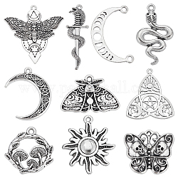 Sunnyclue 40 pz 10 pendenti in lega di stile tibetano, mescolare forme, argento antico, 16~48.5x13.5~48x1~4mm, Foro: 1.2~2 mm