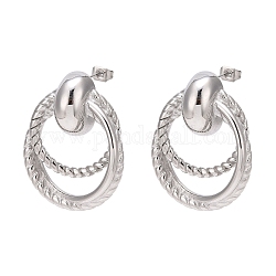 304 orecchini pendenti a doppio anello in acciaio inossidabile, orecchini pendenti di tendenza, colore acciaio inossidabile, 33x27mm