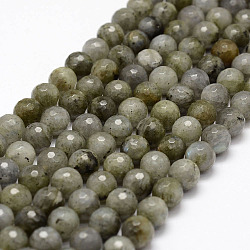 Brins de perles de labradorite naturelles facettées, ronde, 8mm, Trou: 1mm, Environ 47 pcs/chapelet, 14.9 pouce