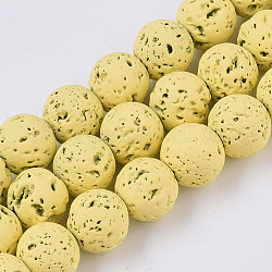 Spray Painted Natural Lava Rock Beads Strands, Round, Light Khaki, 8~9mm, Hole: 0.7mm, about 47~48pcs/Strand, 15.75 inch(40cm)