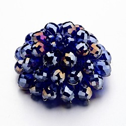 多面カットガラスの花の大きなペンダント  プラチナトーンの真鍮パーツ  ブルー  55~60x25~33mm  穴：5mm