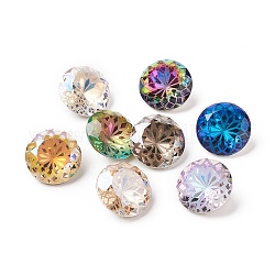 K9 cabochons de strass en verre de pointus dos, dos plaqué, facette, diamant, motif de fleur, couleur mixte, 10x6mm
