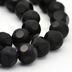 Mattglas runden Perle Stränge, Schwarz, 10 mm, Bohrung: 1 mm, ca. 35 Stk. / Strang, 15.74 Zoll