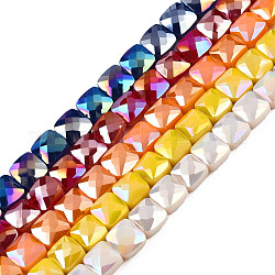 Electroplate opaco colore solido perle di vetro fili, ab colore placcato, sfaccettato, quadrato, colore misto, 6x6x4.5mm, Foro: 1.2 mm, circa 95~98pcs/filo, 24.41 pollice (62 cm)