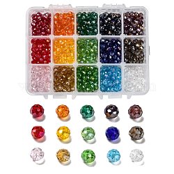 15 Colors Electroplate Glass Beads, AB Color Plated, Faceted, Rondelle, Mixed Color, 6x5mm, Hole: 1mm, 15 colors, 50pcs/color, 750pcs/box