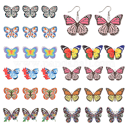 Ahadermaker 30 pièces 10 styles pendentifs acryliques imprimés, papillon, couleur mixte, 27~30.5x34.5~42.5x2~2.5mm, Trou: 1.4~1.7mm, 3 pièces / style