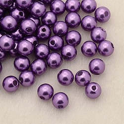 Perles acryliques de perles d'imitation, teinte, ronde, moyen orchidée, 8x7.5mm, Trou: 2mm, environ 1900 pcs / livre