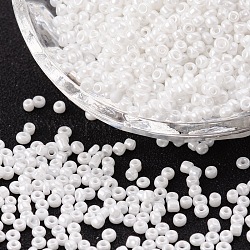 (Repacking Service Available) Glass Seed Beads, Opaque Colors Lustered, Round, White, 8/0, 3mm, Hole: 1mm, about 12g/bag