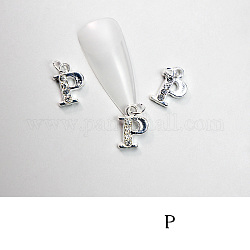 Lega strass cabochon, nail art accessori decorativi, con anello di salto, lettera, platino, letter.p, 11~14x5~12mm