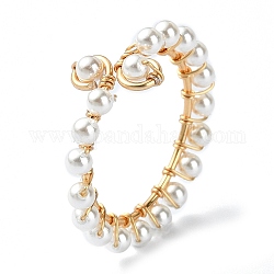 Anillo abierto con perla y concha, anillo envuelto en alambre de cobre, la luz de oro, diámetro interior: 20 mm