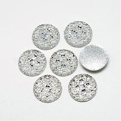Cabuchones de resina, plateado inferior, medio redondo / cúpula, blanco, 18x3.5mm