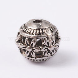 Ronde avec alliage fleur de style tibétain perles creuses, argent antique, 11x10mm, Trou: 2mm