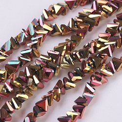Abalorios de vidrio electroplate hebras, lleno chapado, facetados, triángulo, chapado en oro rosa, 4.5x5x6mm, agujero: 1 mm, aproximamente 100 pcs / cadena, 13.7 pulgada (35 cm)